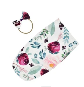 Newborn Soft Cotton Swaddle Burgundy Floral Print Wrap - Picture 1 of 1