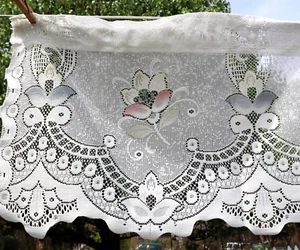 Valence Curtain Lot of 4 Floral Machine Lace Ivory Vtg JC Penney 57" x 14" each - Picture 1 of 16