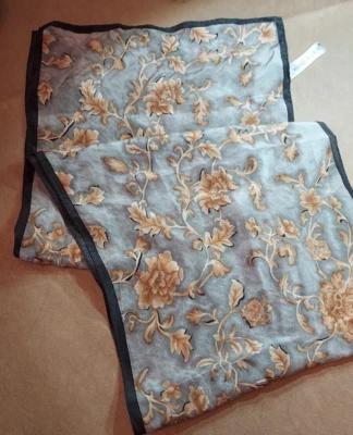 Vintage Anne Klein pale blue, creams & black Floral silk  Scarf 56" long - Image 1 of 4
