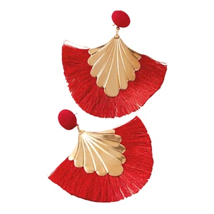 PENDIENTES COLGANTES BORLAS ABANICO GRANDES NUEVOS ROJO/ORO. - Imagen 1 de 2