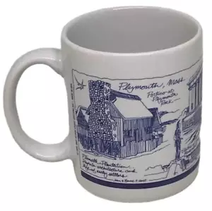 Plymouth Massachusetts Mass Mug 1990 Mayflour Chief Massasoit Rock Blue Hart USA - Picture 1 of 3