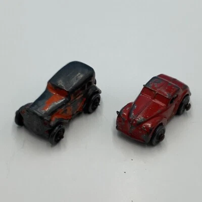 (2) Coches de juguete vintage Barclay 1:64 aleación de plomo aguanieve rojo cupé pintura original Foto 1 de 4