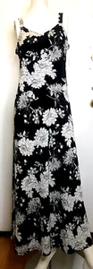 Roz&Ali Dressbarn Floral Black and White Sleeveless A-Line Maxi Sun Dress Size S - Picture 1 of 12