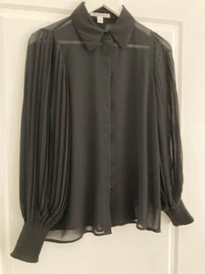 country road BLACK blouse Size 8 PLEATED SLEEVES ELEGANT & STUNNING - Picture 1 of 7