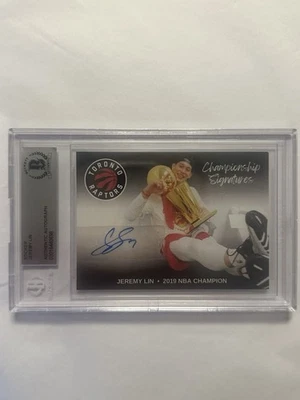 Custom Jeremy Lin Auto Championship Signatures 2019 Raptors Beckett BAS Slabbed - Image 1 of 2