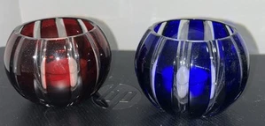 (2) Faberge Crystal Red And Blue Votives - Picture 1 of 7