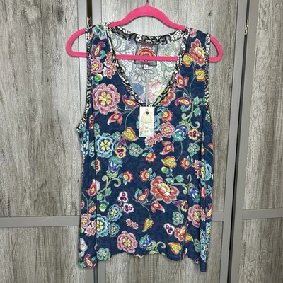 Camiseta sin mangas Johnny Was para mujer talla XL cuello en V swing floral nueva con etiquetas Foto 1 de 4