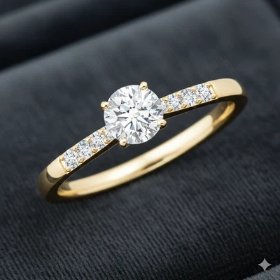 14K Yellow Gold Ring Sterling Silver Round 0.52 Carat Moissanite Plated Size 5 6 Foto 1 de 4