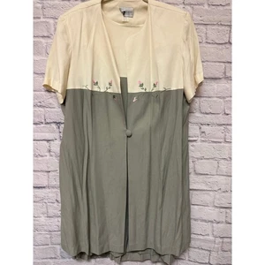 S.L. Fashions Vintage 2 Piece Jacket Tank Dress Sage & Cream Embroidered SZ 22W - Picture 1 of 6