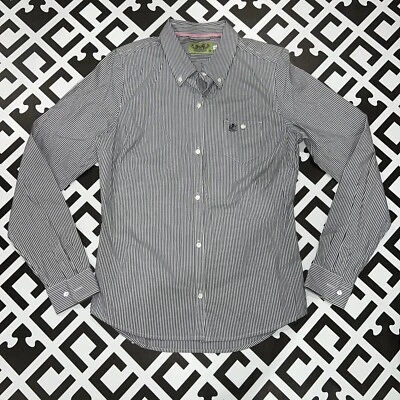 Juicy Couture 连衣裙女式 10 码蓝色条纹口袋纽扣长袖连衣裙 Sht — 第 1/4 张图片