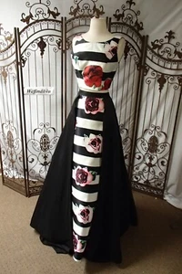 W231 B BLUSH PROM SZ 4 BLK WHITE 2 PC $498 PROM FORMAL DRESS GOWN - Picture 1 of 11