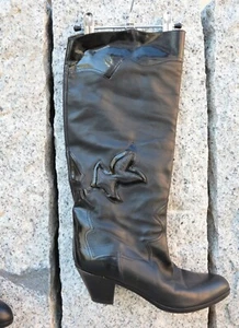 Stivali Tgl 38 Nero Vernice Pelle 80er Vero Vintage 80s Glam Rock Western - Foto 1 di 8