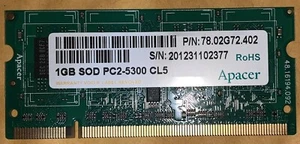 Apacer (2x 1 GB) 667MHz PC2-5300 Laptop DDR2 SODIMM Non ECC 1.8V 200-Pin Memory - Picture 1 of 2