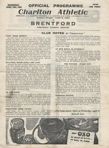 CHARLTON ATHLETIC V BRENTFORD ~ 10 APRIL 1946 ~ FOOTBALL LEAGUE SOUTH - Picture 1 of 2