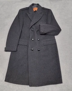 Vintage British Overcoat Mens 42R Black Pure New Wool Double Breasted Made in UK - Picture 1 of 12