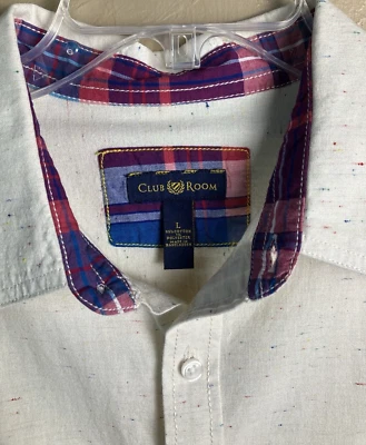 Camisa de acampamento CLUB ROOM masculina marfim punho flip mistura de algodão manga longa botão para cima G - Imagem 1 de 4