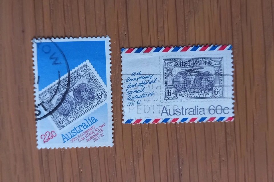 Complete Australia used stamp set: 1981 First Official UK Air Mail Anniversary - Image 1 of 1