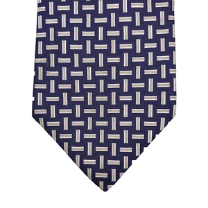 Vintage Polo Ralph Lauren Tie Blue Off White Silk Made USA Geometric 58"x4" - Picture 1 of 6