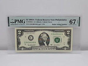 $1 2003 Radar Número de Serie 04100140 Moneda Billete de Banco PMG UNC67EPQ - Imagen 1 de 8