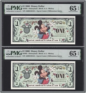 2000 Disney consécutive 1 $ (2) PMG 65 EPQ gemme unc souris Epcot Mickey - Photo 1/7