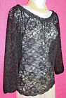 Allegory Black Floral Lace Pirate Top Sz M Scoop Neck 3/4 Sleeve Sexy Blouse