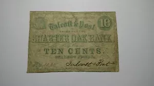 Banconota banconota da $.10 1862 Hartford Connecticut CT valuta obsoleta! Charter Rovere - Foto 1 di 2