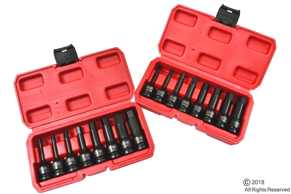 1/2" Drive Impact Socket Hex Bits | 16pc SAE & Metric Set Long Air Allen Driver - Image 1 of 1