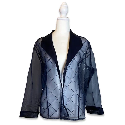BAHARI | Chaqueta formal manga larga cuello abierto con cuentas azul marino transparente | Talla 16W Foto 1 de 4