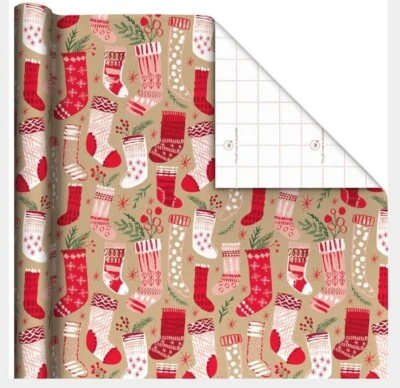 Hallmark Wrapping Paper Christmas Stockings on Kraft 90 sq ft Jumbo Roll Holiday - Image 1 of 4