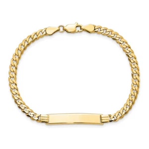 14K Solid Yellow Gold Curb Link ID Bracelet - Picture 1 of 17