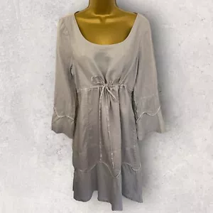 Vestido recto de verano 120 % lino gris paloma de lino manga larga Reino Unido 12 - Imagen 1 de 3