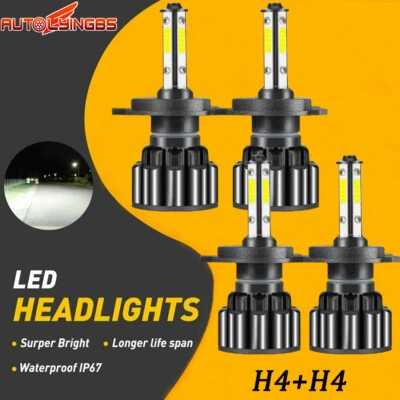 4 PIEZAS H4 9003 LED Faros Bombillas Coche/Camión Piezas Alto Bajo Doble haz Kits 6000K Foto 1 de 4