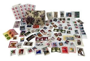 Mixed Lot of 130 U.S. Postage Stamps, 1980’s 1990’s 2000’s + Keepsake Box - Picture 1 of 15