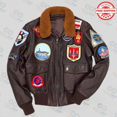 TOP GUN Tom Cruise Pete Maverick Bomber Fur Leather Jacket – Men's Flying Flight - Image 1 of 4
