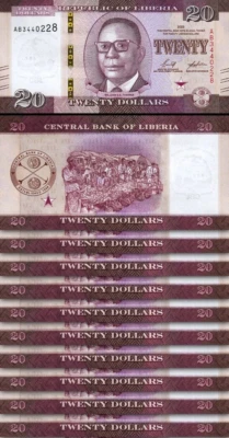 Liberia 20 Dollars 2022, UNC, 10 Pcs LOT, Consecutive, P-39 - Image 1 of 4