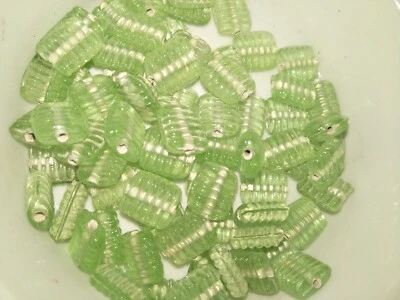 30 glass lampwork beads pale green ribbed flat square 12/12mm (b3120) - Image 1 of 4