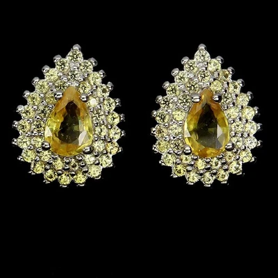 Pendientes de plata de ley 925 zafiro amarillo pera 6x4 mm piedras preciosas de zafiro Foto 1 de 4