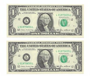 1985 $1 SAN FRANCISCO FRNs. 2 Consecutive, Crisp & UNCIRCULATED Banknotes. L/L - Picture 1 of 2