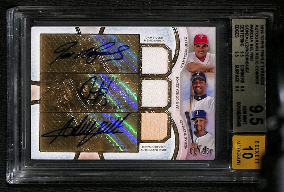 2018 Triple Threads AUTO RELIC Combo Pudge Beltre Gonzalez BGS 9.5 GEM 10 AUTO - Image 1 of 2