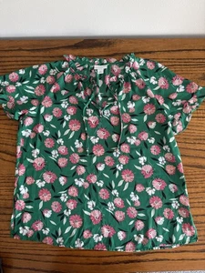 LIZ CLAIBORNE Women's Polyester Tunic Blouse Short Sleeve Floral Multicolor Med - Picture 1 of 9