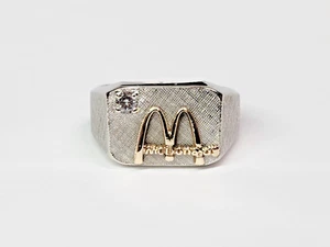 10kw+y Gold Textured Diamond Accent McDonald's Restaurant Ring Sz 9.25 - Picture 1 of 16