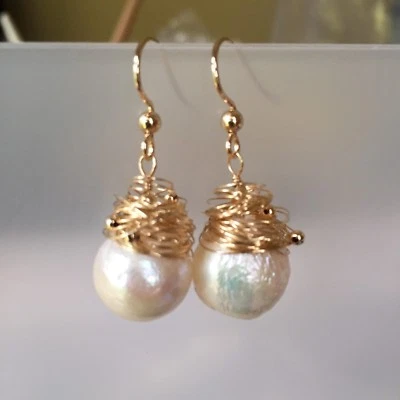 Pendiente barroco Kasumi 13,5 mm perla natural increíble blanco 14KGF AA 119 Foto 1 de 4