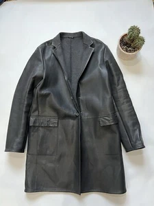 Jil Sander Black Leather Coat Jacket Xlarge - Picture 1 of 10