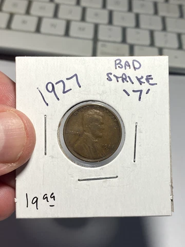 1927 P United States 1 Cent Error Coin - Bad Strike '7' Cover