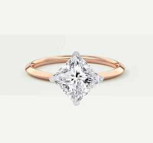 G/VS 2.6 Ct Turned Princess Lab Created Grown Diamond Solid 14K Rose Gold Ring - Picture 1 of 1