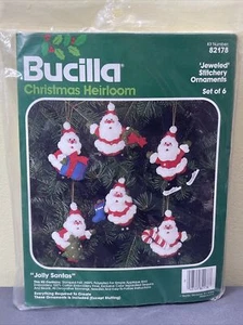 Bucilla Weihnachtsschmuck Schmuck Stickerei Filz lustige Weihnachtsmänner 82178 6er Set - Bild 1 von 12