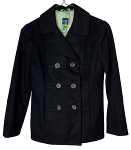 Gap 2007 Virgin Wool Blend Pea Coat Size S Black Classic Style DRY CLEANED