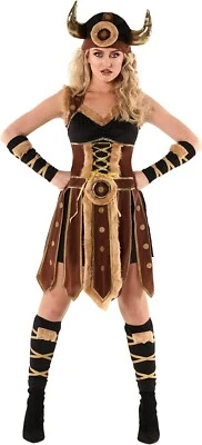 Women`s Viking Costume Shield Maiden Nordic Warrior Dress + Helmet Halloween - Image 1 of 4