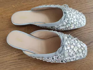 BODEN Brand New Jewelled Flat Mules - Silver Grey - 37/4 - Retail £150 - Picture 1 of 4