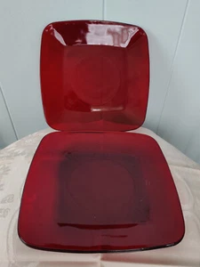 2 Anchor Hocking Ruby Red Luncheon Plates ~ Charm Pattern - Picture 1 of 4
